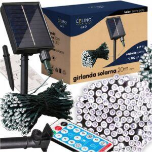GIRLANDA OGRODOWA SOLARNA LED 20m BIAŁA + PILOT