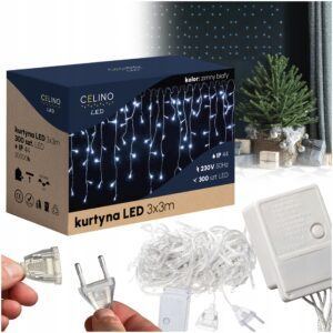 KURTYNA ŚWIETLNA ZEWNĘTRZNE / WEWNĘTRZNE 3X3 SOPLE WISZĄCE ZIMNA BARWA