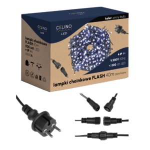 LAMPKI CHOINKOWE ZEWNĘTRZNE 500 LED 40M + FLASH ZIMNY BIAŁY WODOODPORNE