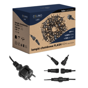 LAMPKI CHOINKOWE ZEWNĘTRZNE 500 LED 40M + FLASH CIEPŁY BIAŁY WODOODPORNE