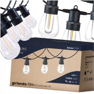 Girlanda ogrodowa, balkonowa, tarasowa 10m+22x Żarówka LED 1W