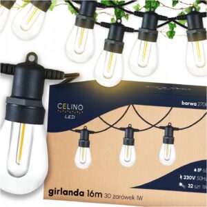 Girlanda ogrodowa, balkonowa, tarasowa 15m+16x Żarówka LED 1W