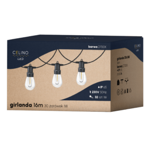 Girlanda ogrodowa, balkonowa, tarasowa 16m+32x Żarówka LED 1W